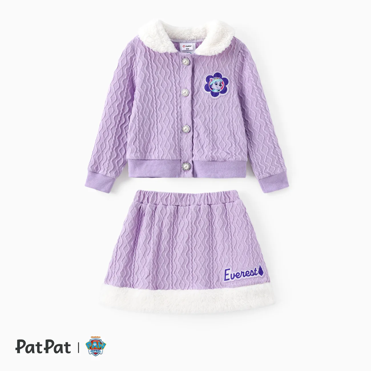 PAW Patrol Toddler Girls 2pcs Fluffy Collar Textured Knit Cardigan with Skirt Set
