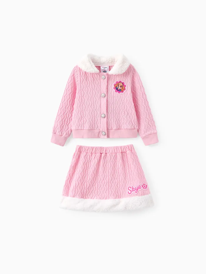 PAW Patrol Toddler Girls 2pcs Fluffy Collar Textured Knit Cardigan with Skirt Set