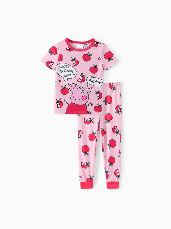 Pijama ajustado de dos piezas para niñas pequeñas con diseños de frutas y verduras