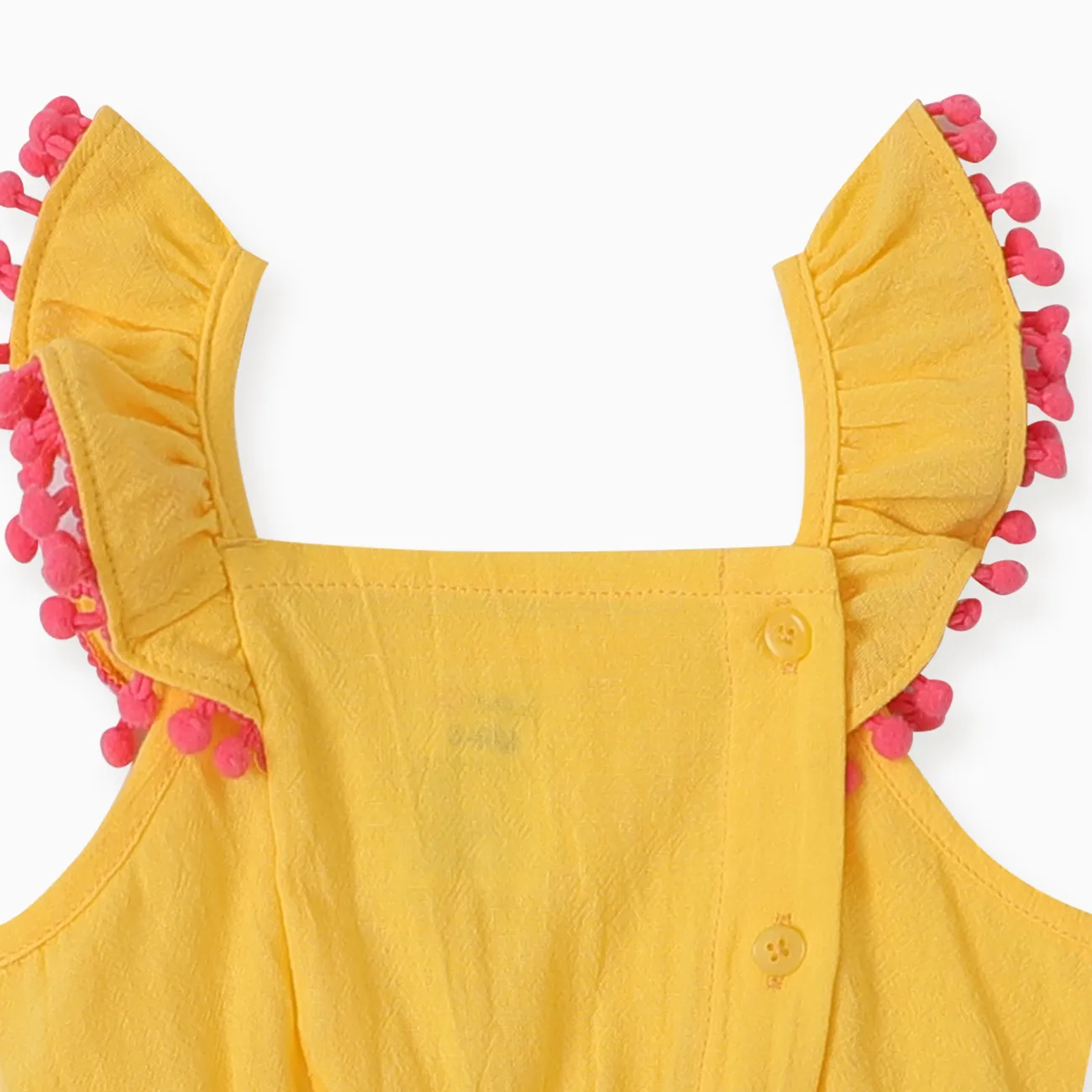 Baby Girl 2pcs Geometric Pattern Flutter Sleeve Jumpsuit and Headband Set Yellow big image 1