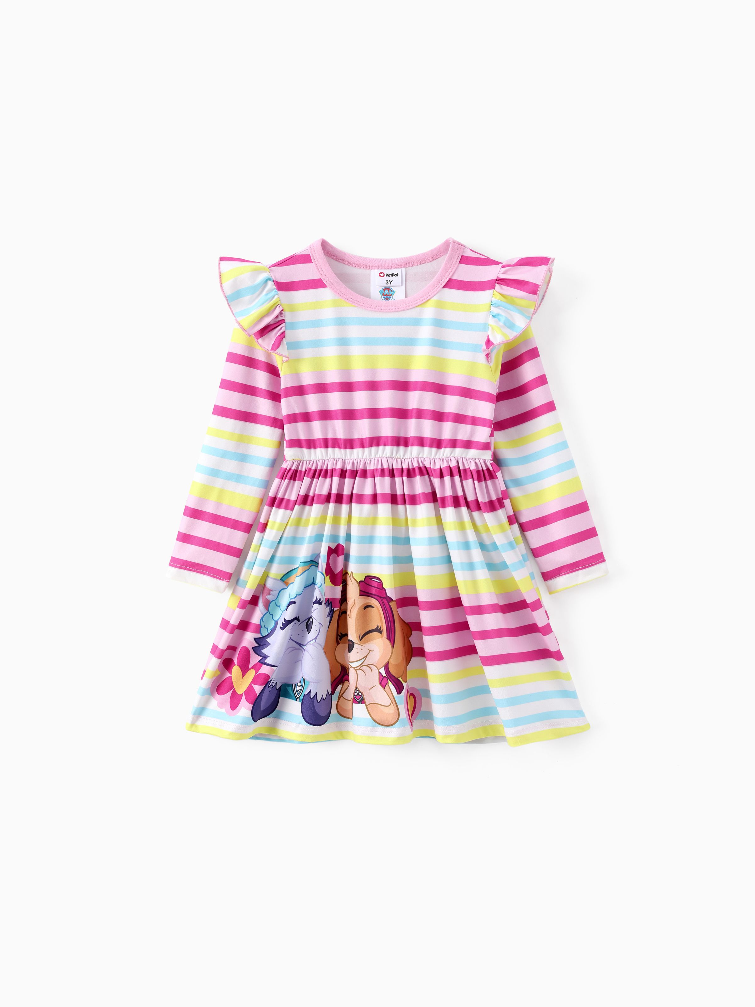

Paw Patrol Toddler Girls Character Rainbow Striped Print Ruffle Long Sleeve Dress