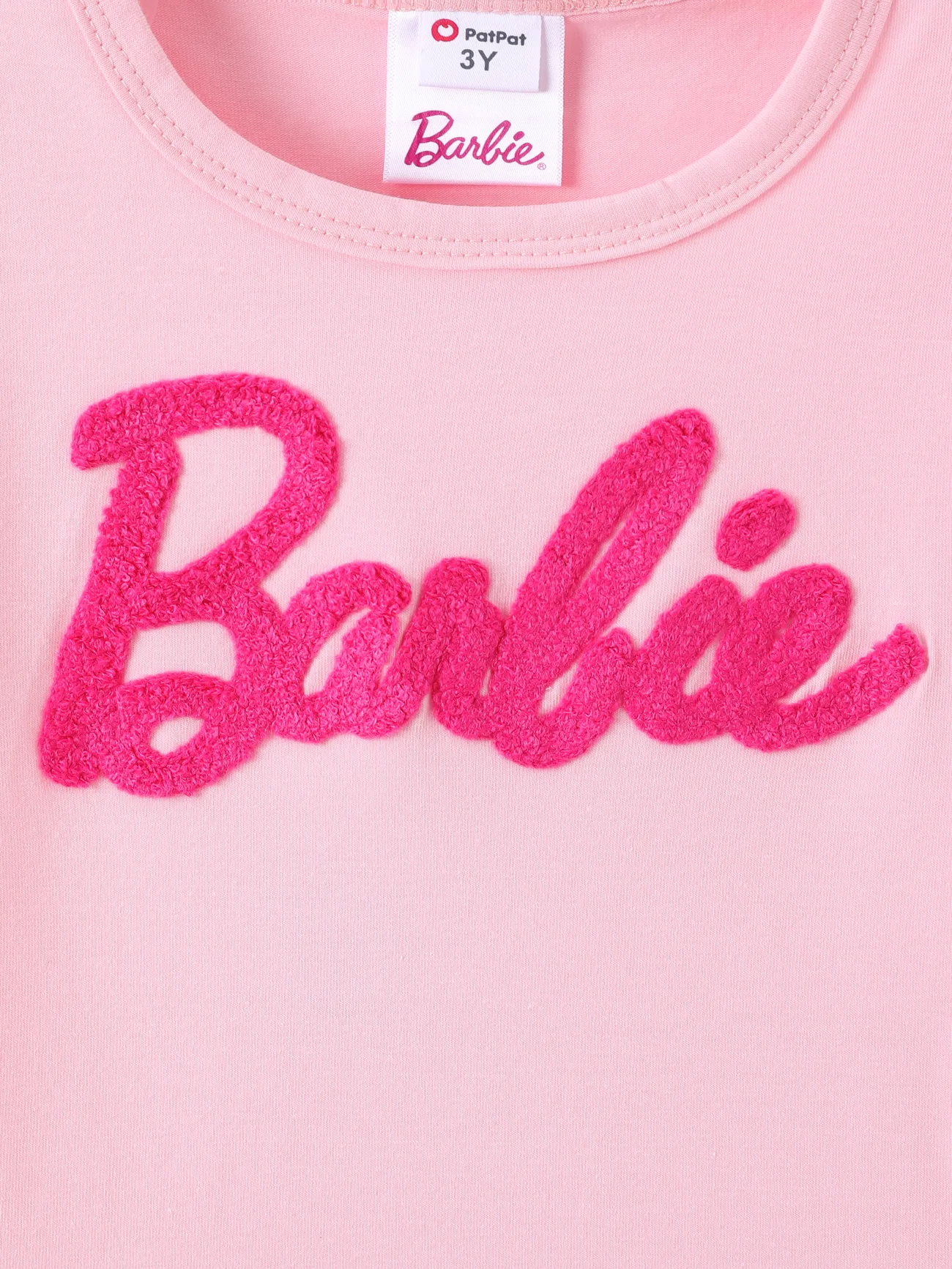 Barbie Toddler/Kid Girl Letter Embroidered Short-sleeve Cotton Tee Light Pink big image 1
