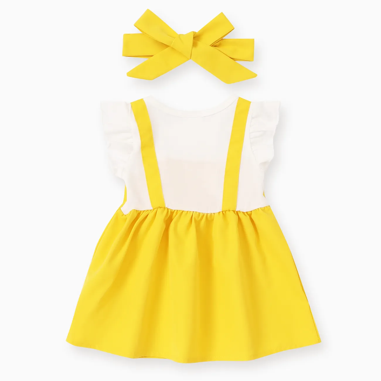 2件 嬰兒 喇叭袖 甜美 無袖 連衣裙 黃色 big image 1