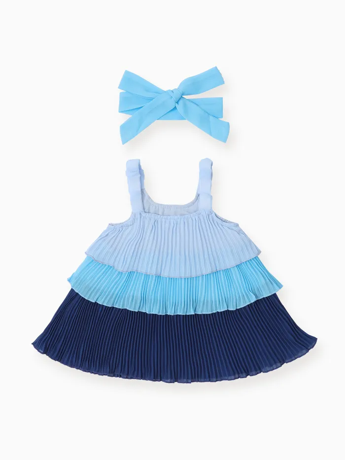 Baby Girl 2pcs Colorblock Multi-layered Cami Dress and Headband Set