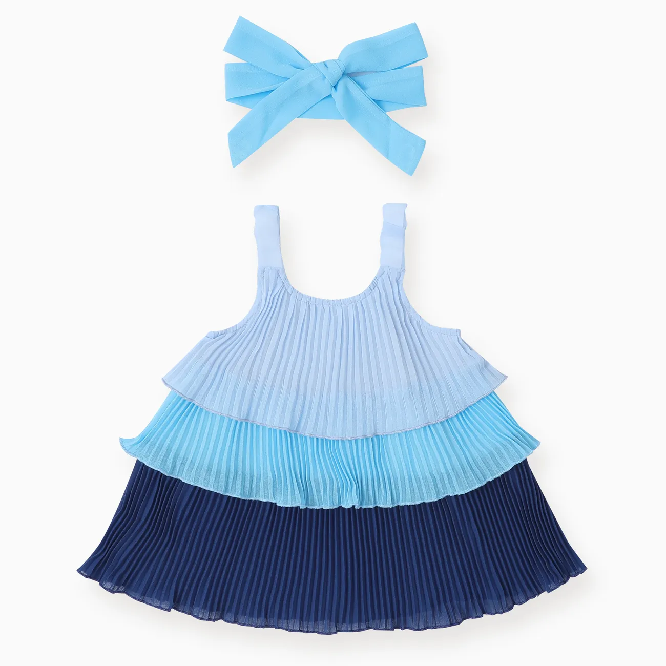2件 嬰兒 多層裙擺 甜美 背心 連衣裙 藍色 big image 1