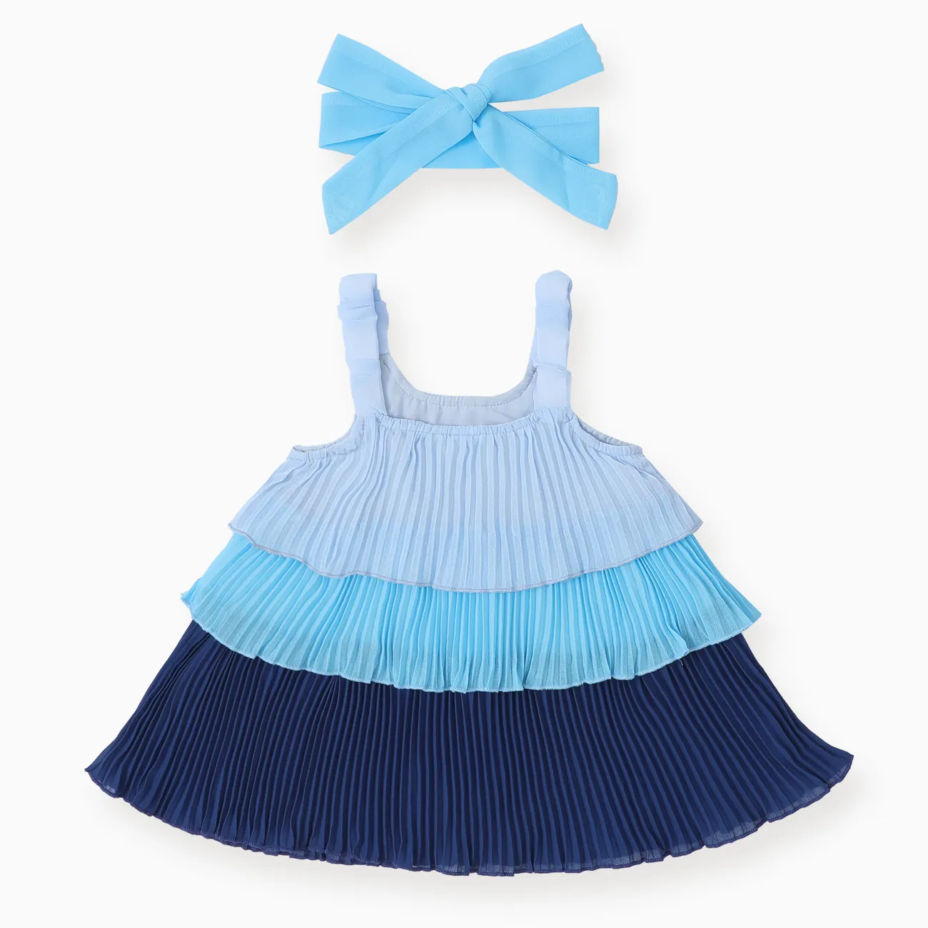 Baby Girl 2pcs Colorblock Multi-layered Cami Dress and Headband Set Blue big image 1