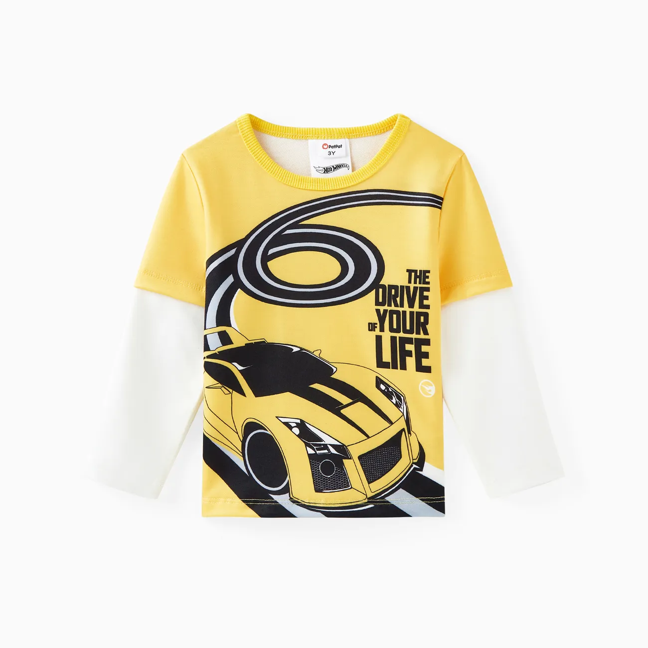 Hot Wheels Toddler Boy Character Print Long Sleeve Top and Black Pants Yellow big image 1