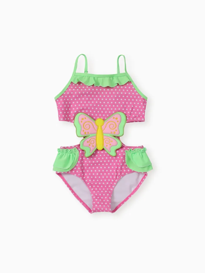 Kid Girl Polka Dots Schmetterling Stickerei Rüschen-Badeanzug
