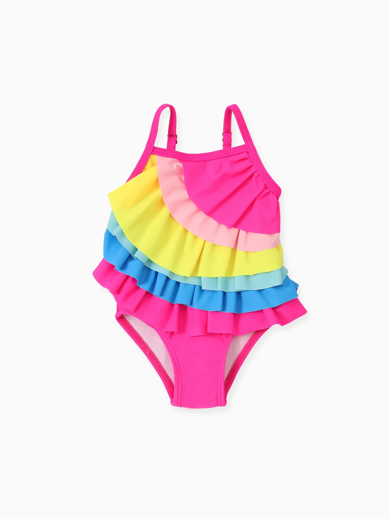 Baby Girl Rainbow Multi-layered Cami One-Piece Swimsuit Colorful big image 1