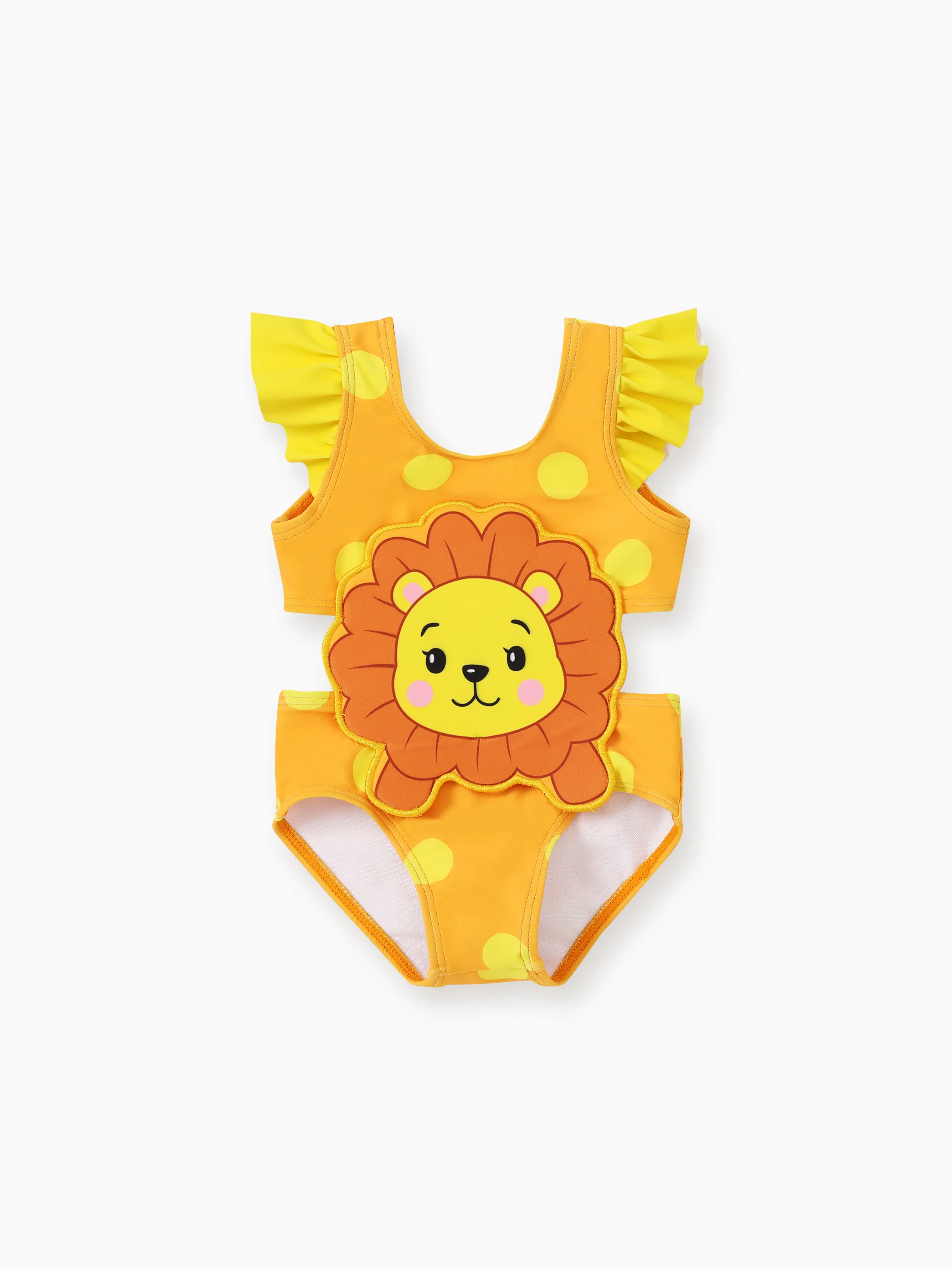 

Baby Girl Rabbit/Lion Applique Polka Dots Ruffled One-Piece Swimsuit