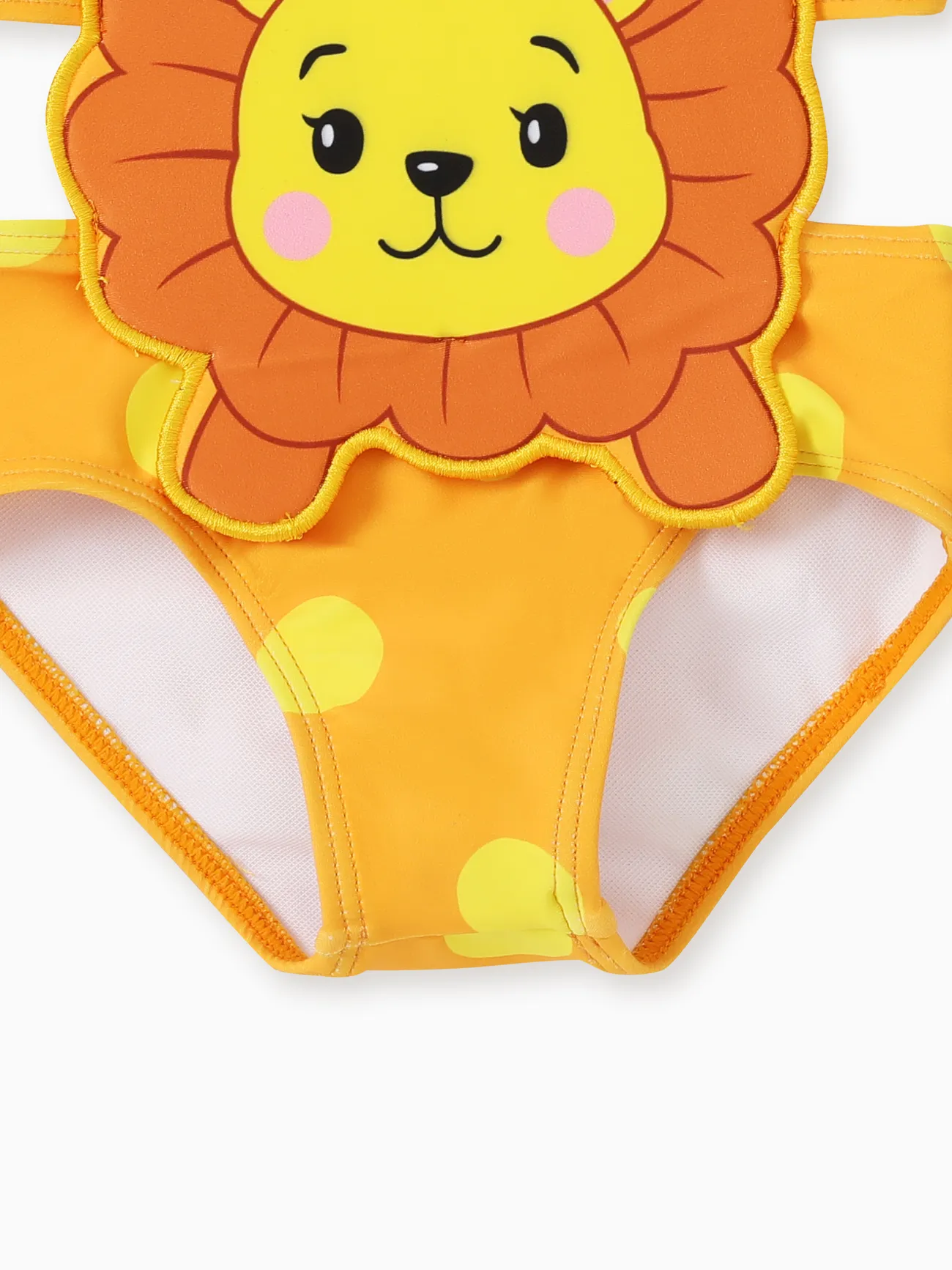 Baby Girl Rabbit/Lion Applique Polka Dots Ruffled One-Piece Swimsuit Yellow big image 1