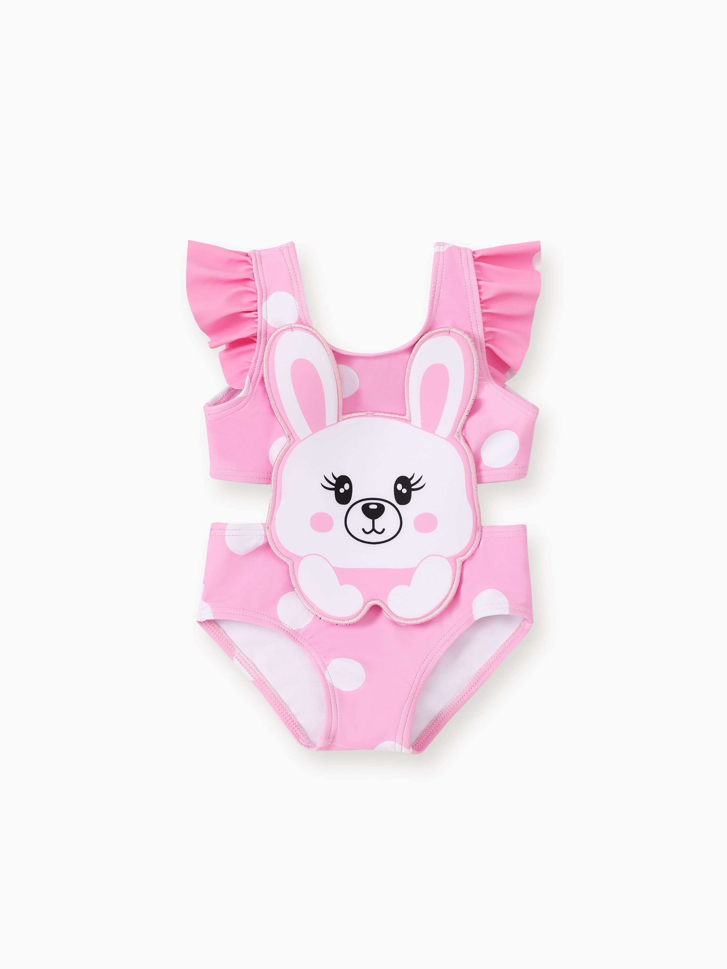 

Baby Girl Rabbit/Lion Applique Polka Dots Ruffled One-Piece Swimsuit