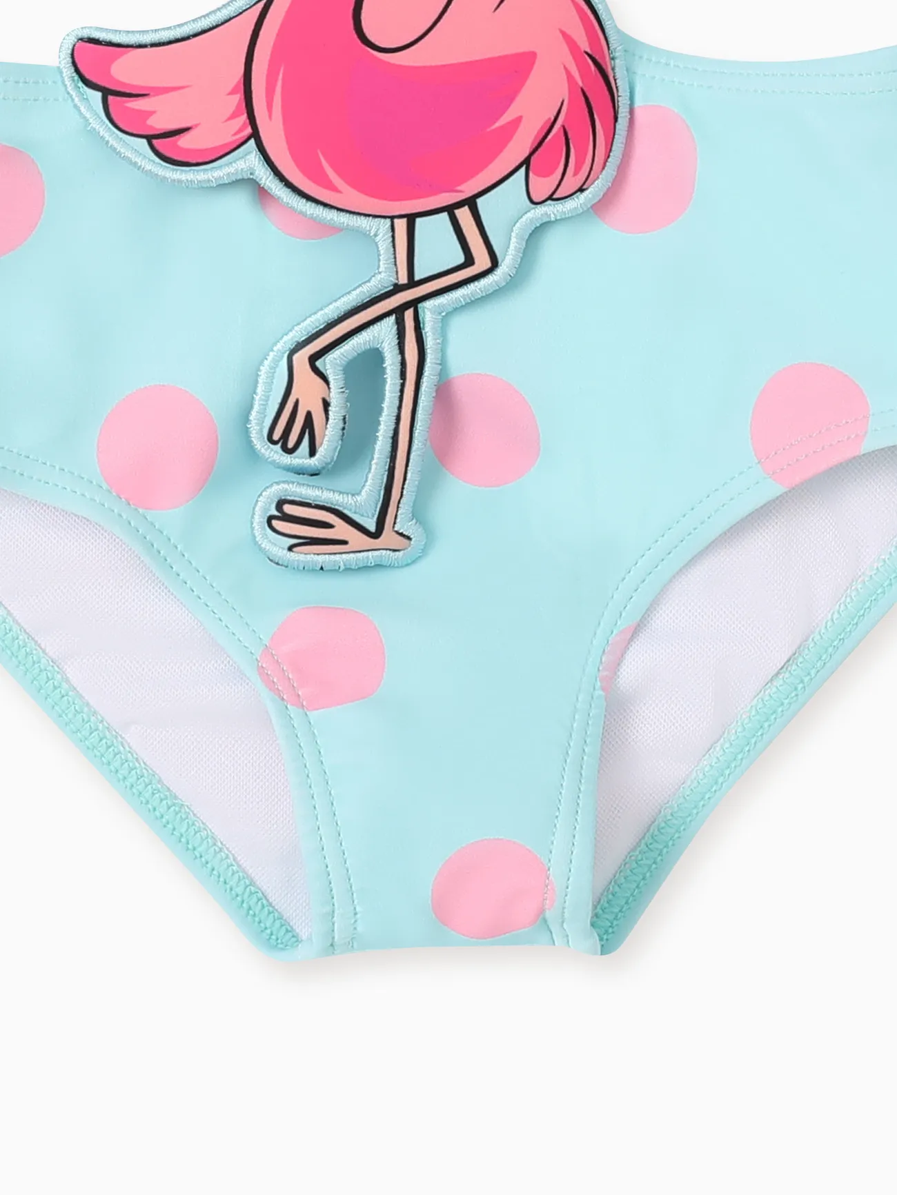 Toddler Girl Cat/Flamingo Applique Polka Dots Print Ruffled One-Piece Swimsuit Mintblue big image 1