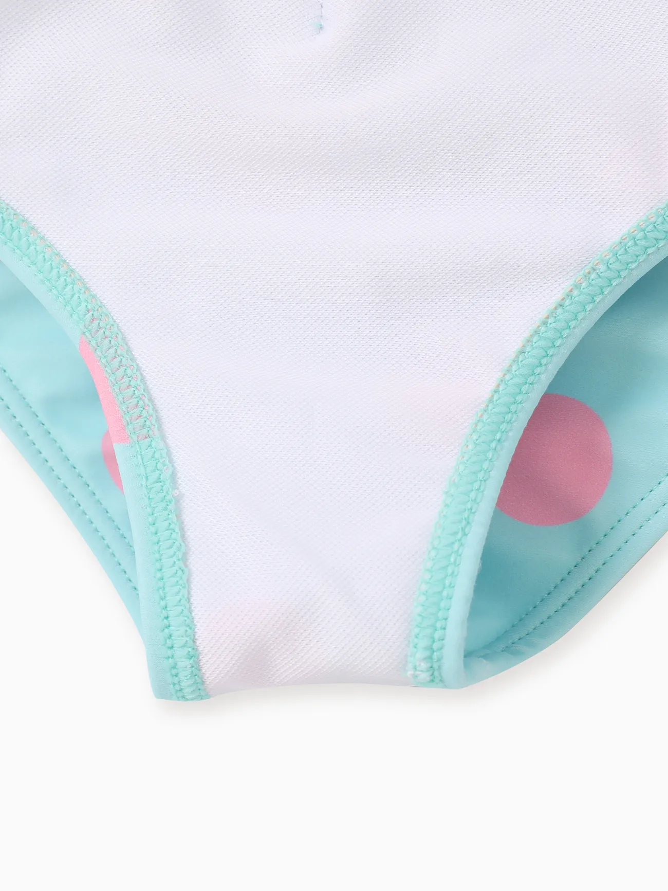 Toddler Girl Cat/Flamingo Applique Polka Dots Print Ruffled One-Piece Swimsuit Mintblue big image 1