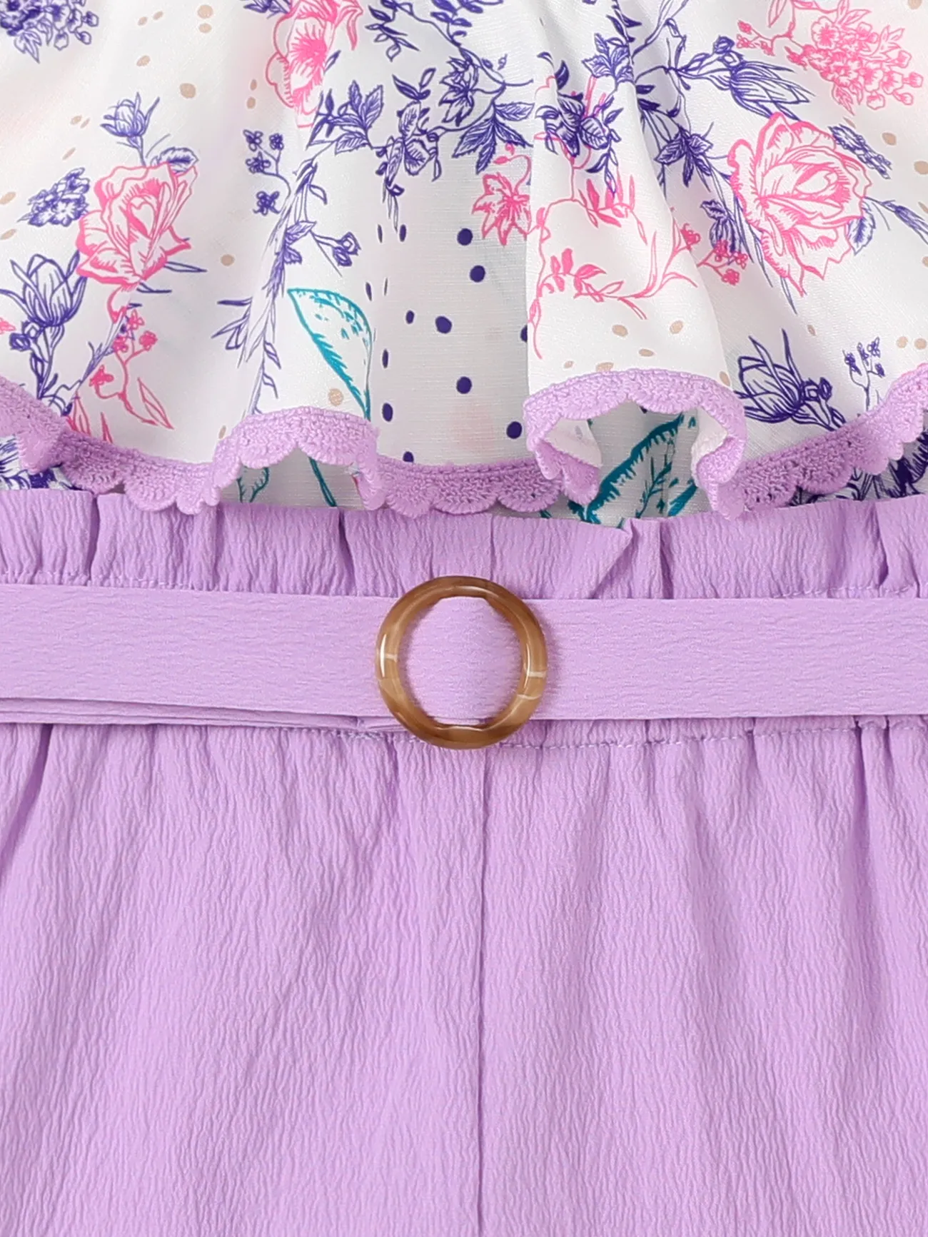 2 pièces Enfant en bas âge Fille Couture de tissus Doux Grande fleur Barboteuse Violet big image 1