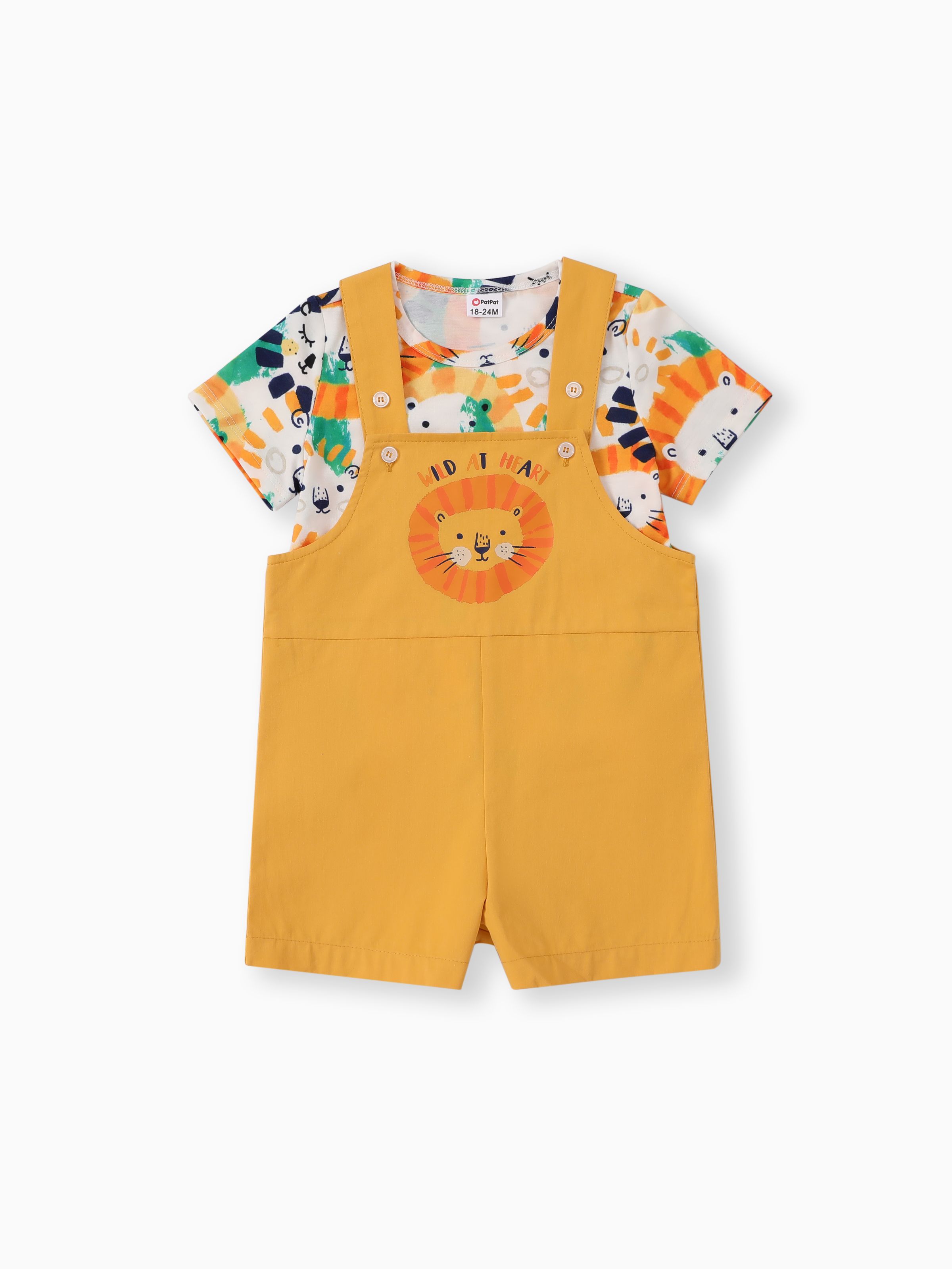 

Toddler Boy Childlike 2pcs Animal Print Tee and Overall Shorts Set