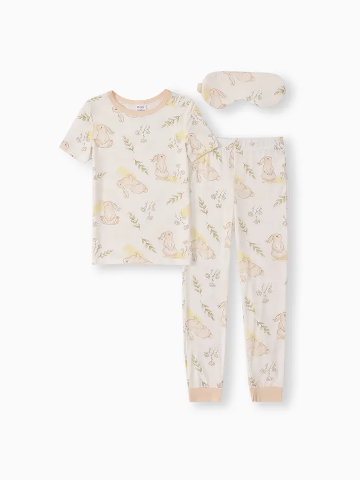 Kid Girl 3pcs Rabbit Print Pajamas Set