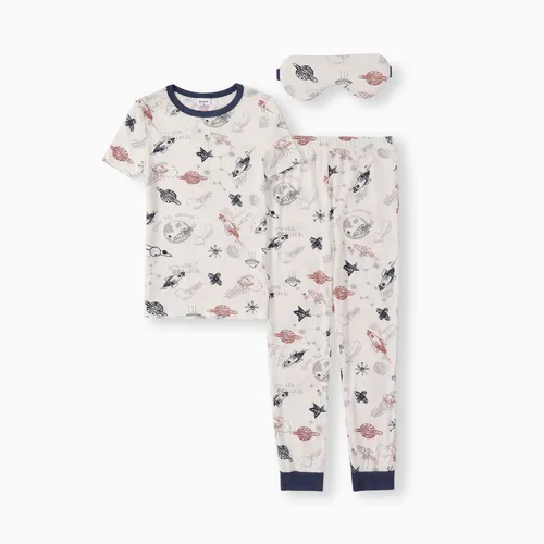 Kid Boy/Girl Childlike Rabbit Print Bambu Tecido Tight Pijamas Set