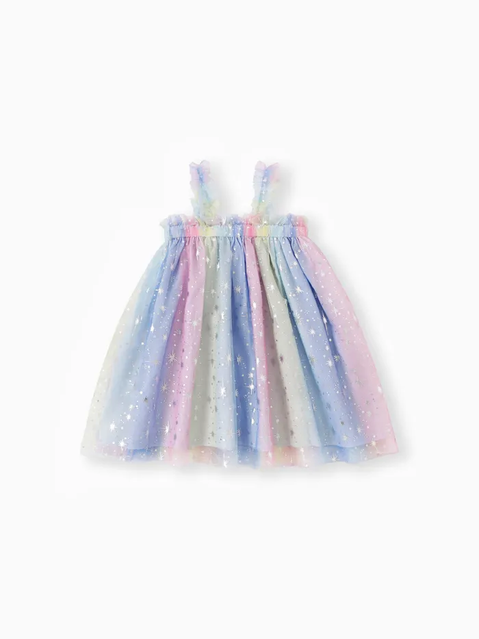 Toddler Menina Sweet Stars bordado arco-íris cor malha Cami vestido