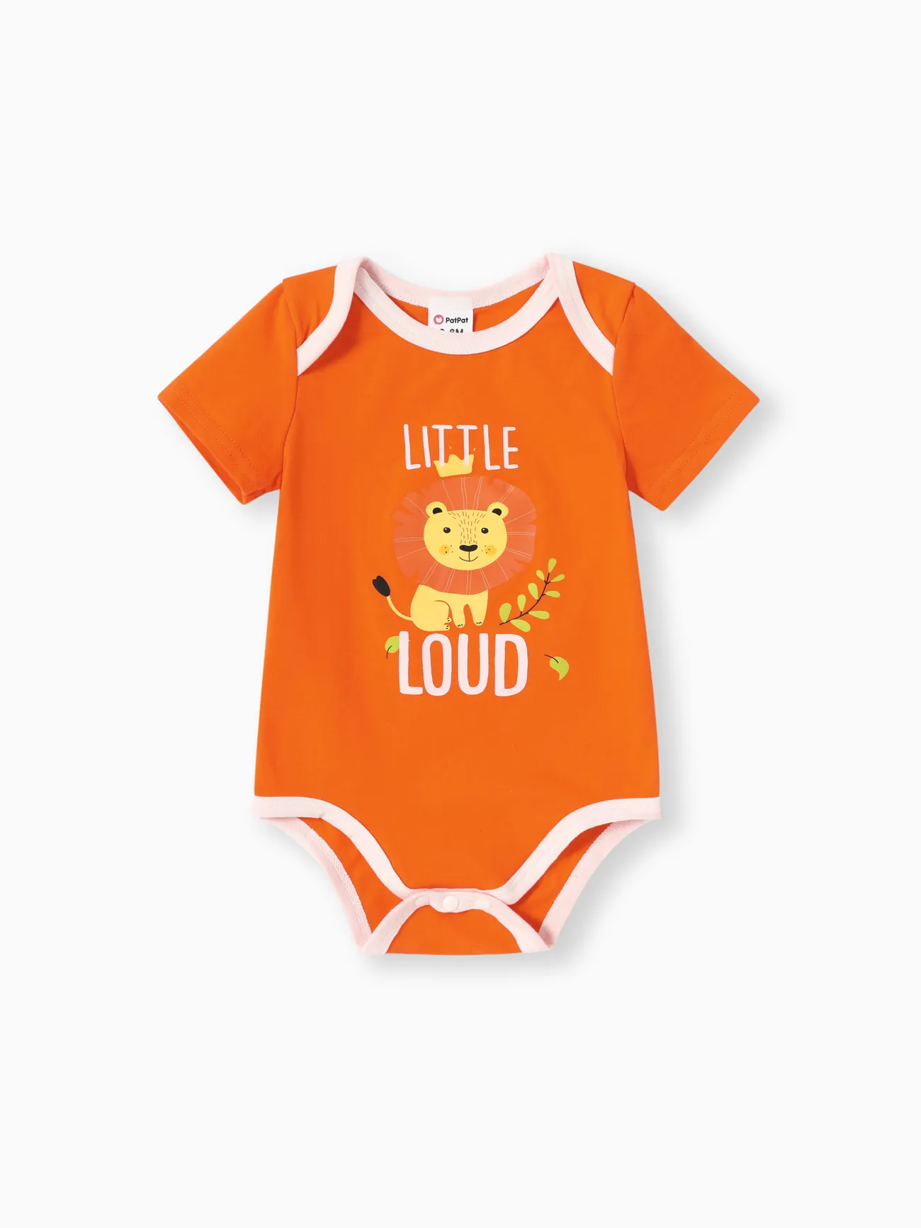 Baby Boy/Girl 3pcs Lion Print Romper and Jumpsuit and Bib Set Orange big image 1