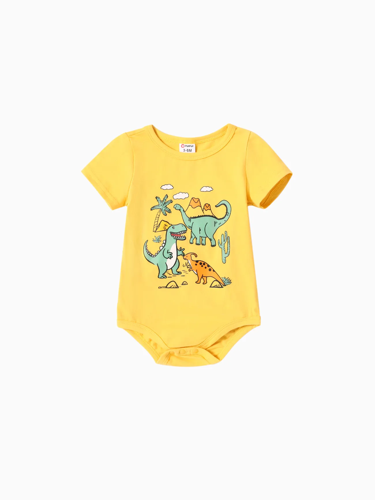2pcs Baby Boy Dinosuar Print Romper and Shorts Set Yellow big image 1