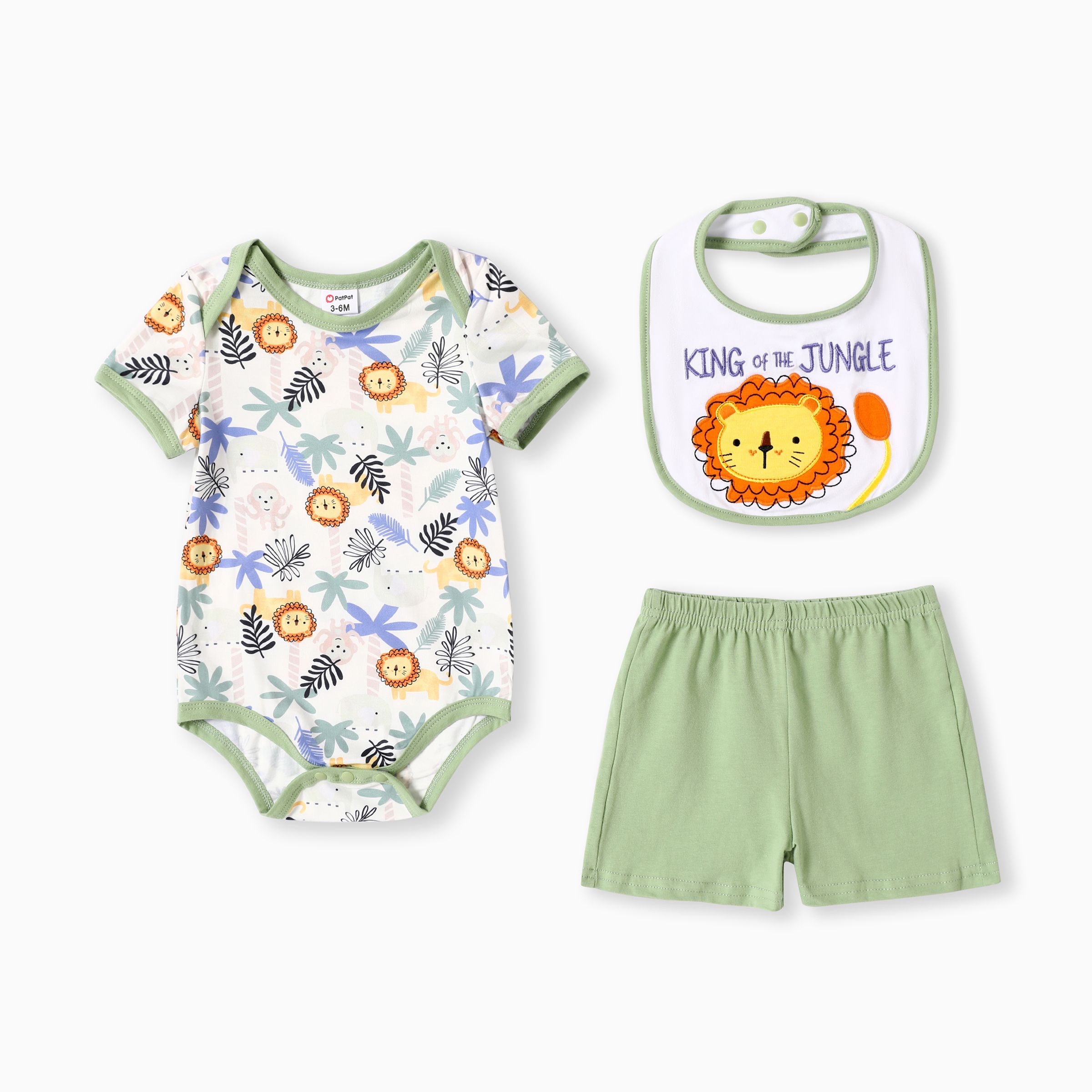 

Baby Boy 3pcs Lion Print Romper and Shorts and Bib Set