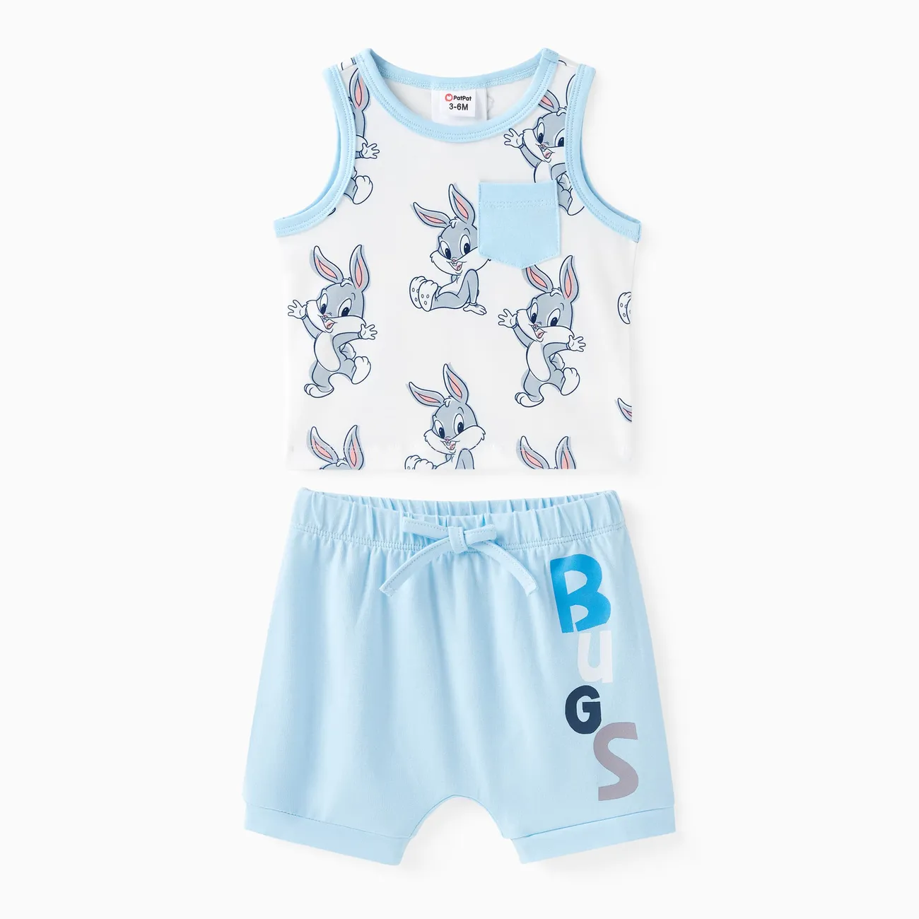 Looney Tunes Baby Boys 2pcs  Allover Cartoon Print Naia™ Tank Top and Cotton Shorts Set Light Blue big image 1