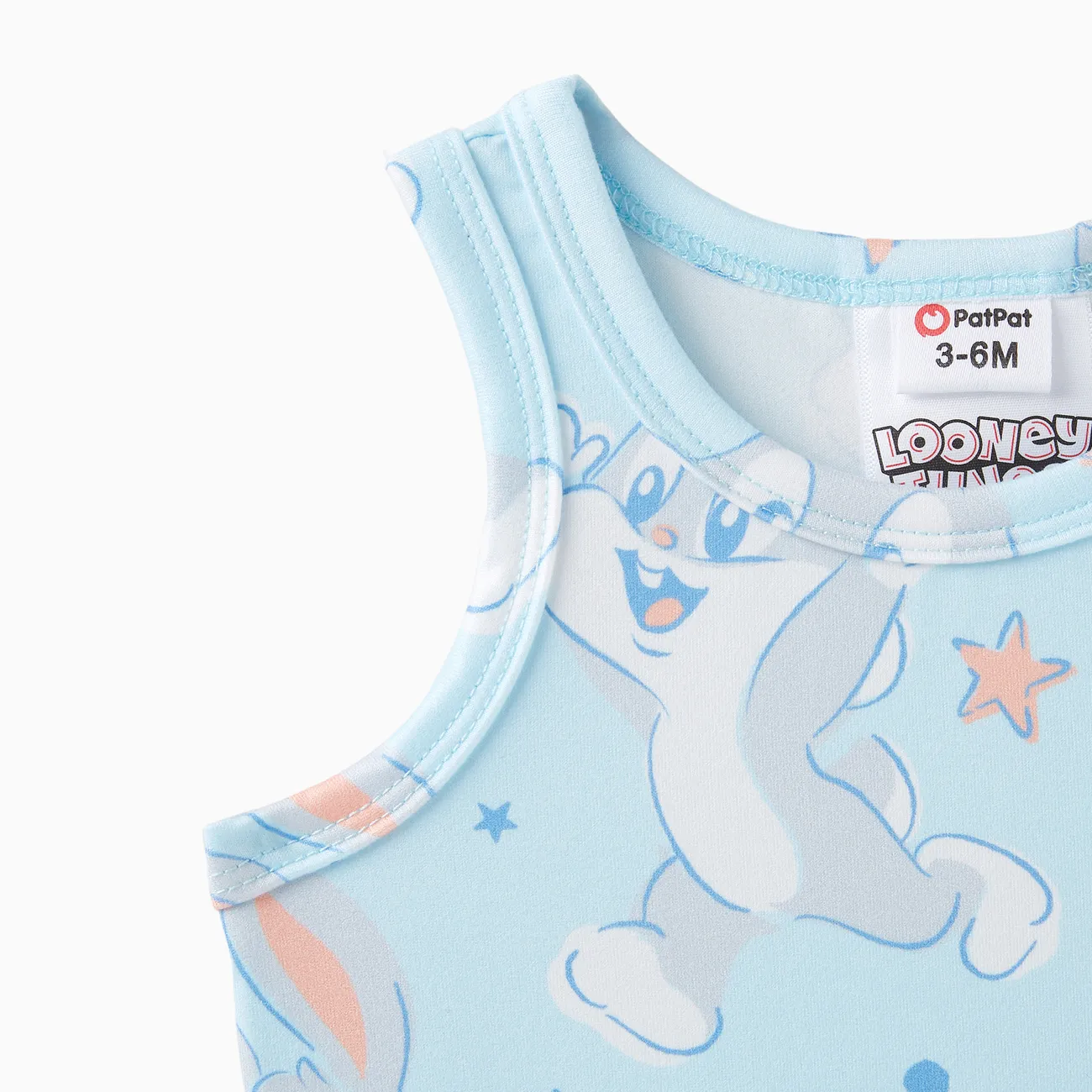 Looney Tunes 嬰兒 中性 童趣 短袖 連身衣 藍色 big image 1