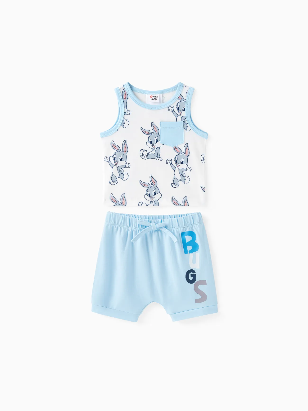 Looney Tunes Baby Boys 2pcs  Allover Cartoon Print Naia™ Tank Top and Cotton Shorts Set Light Blue big image 1