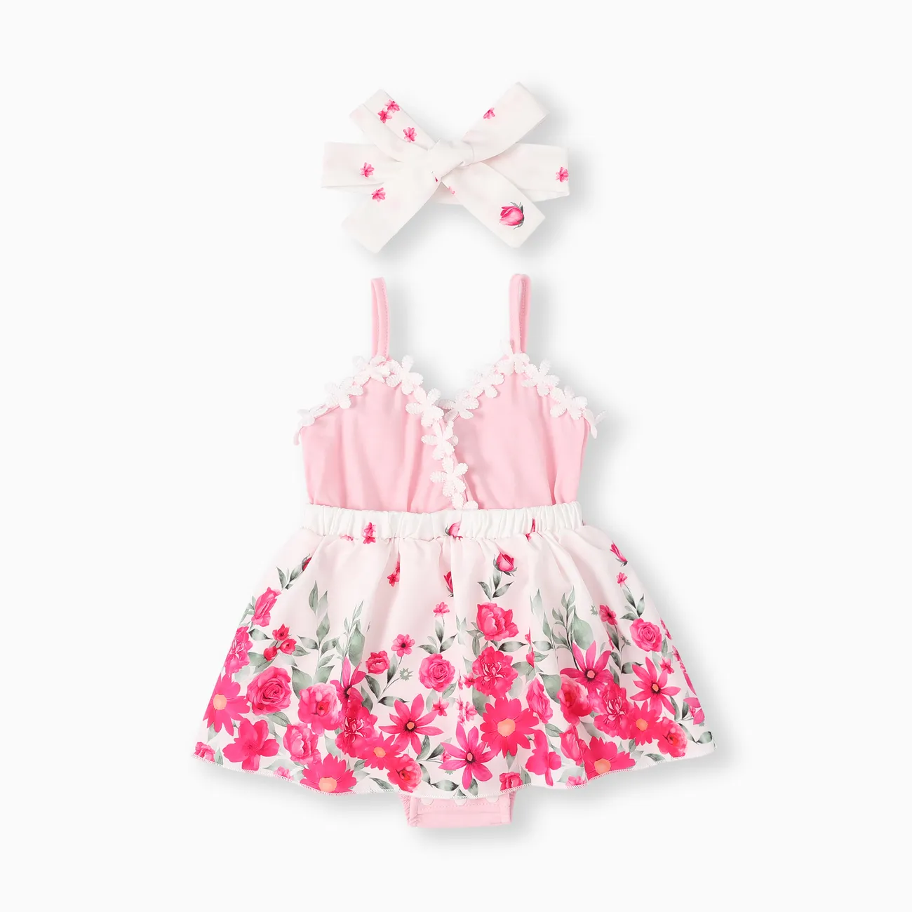 Baby Girl Sling Design Rabbit Print Romper Pink big image 1