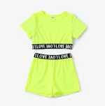 2-piece Toddler Girl Letter Print Crop Tee and Elasticized Shorts Set Green