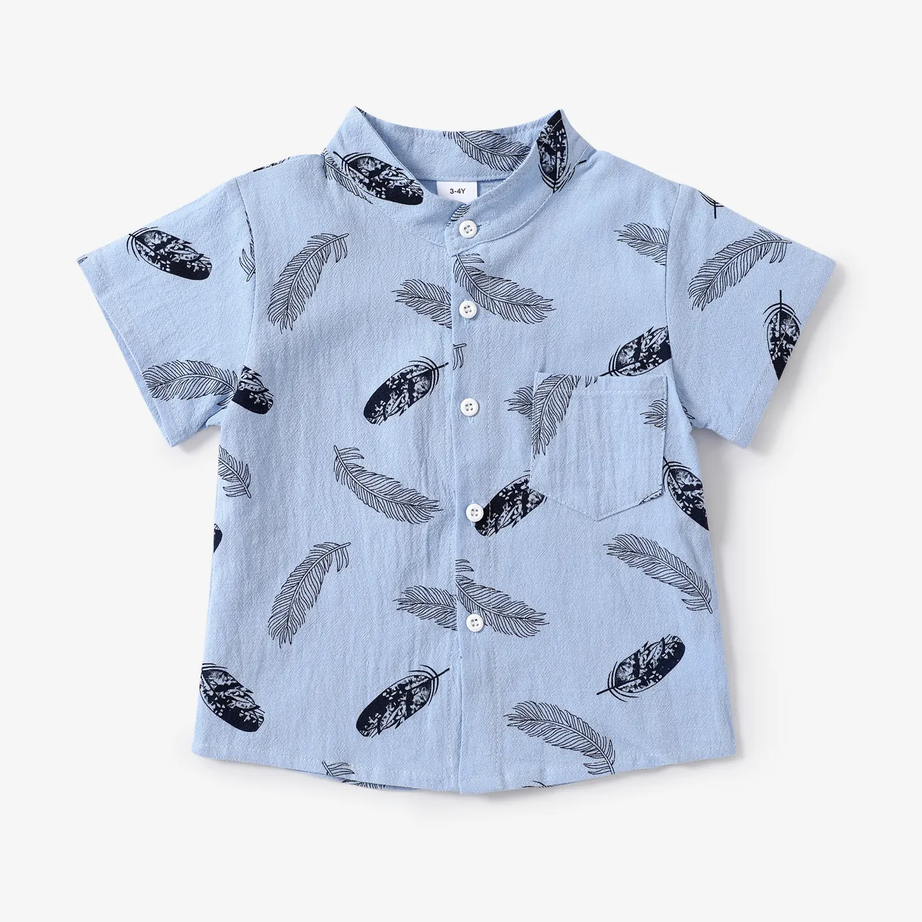 طقم من قطعتين من قميص وشورت بطبعة ريش للأولاد الصغار أزرق big image 1