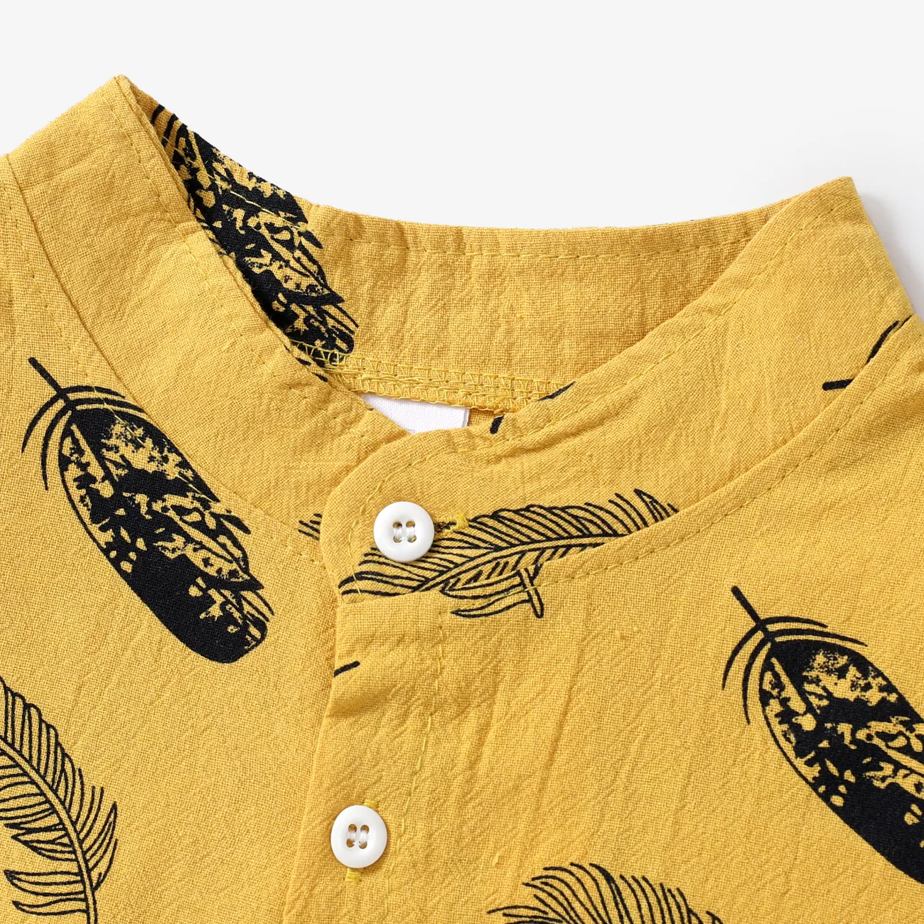 2pcs Toddler Boy Vacation Feather Print Shirt and Shorts Set Yellow big image 1