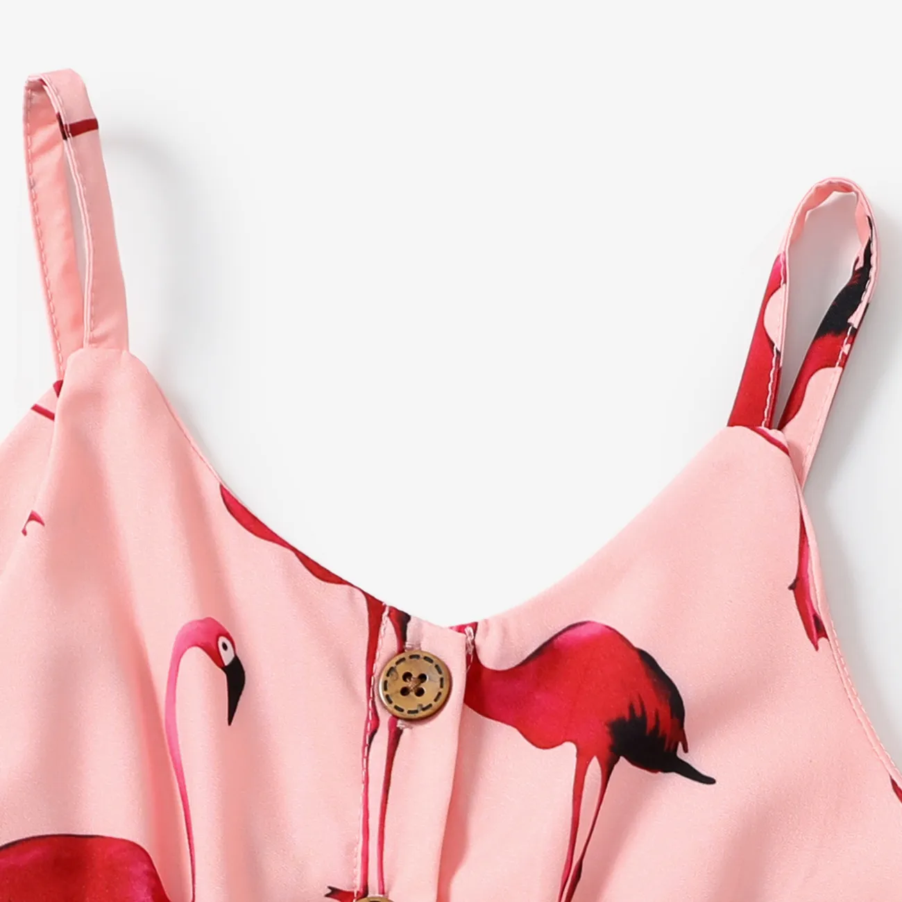 Toddler Girl Flamingo Print Button Design Belted Cami Romper Jumpsuit Shorts Pink big image 1