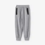 Kid Boy Laser Print Zipper Design Elasticized Pants Grey