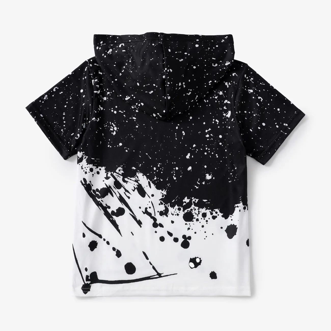 Enfants Garçon À capuche Imprimé spatial Manches courtes T-Shirt Noir big image 1