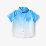 Kid Boy Casual Gradual Change Lapel Short Sleeve Shirt Blue
