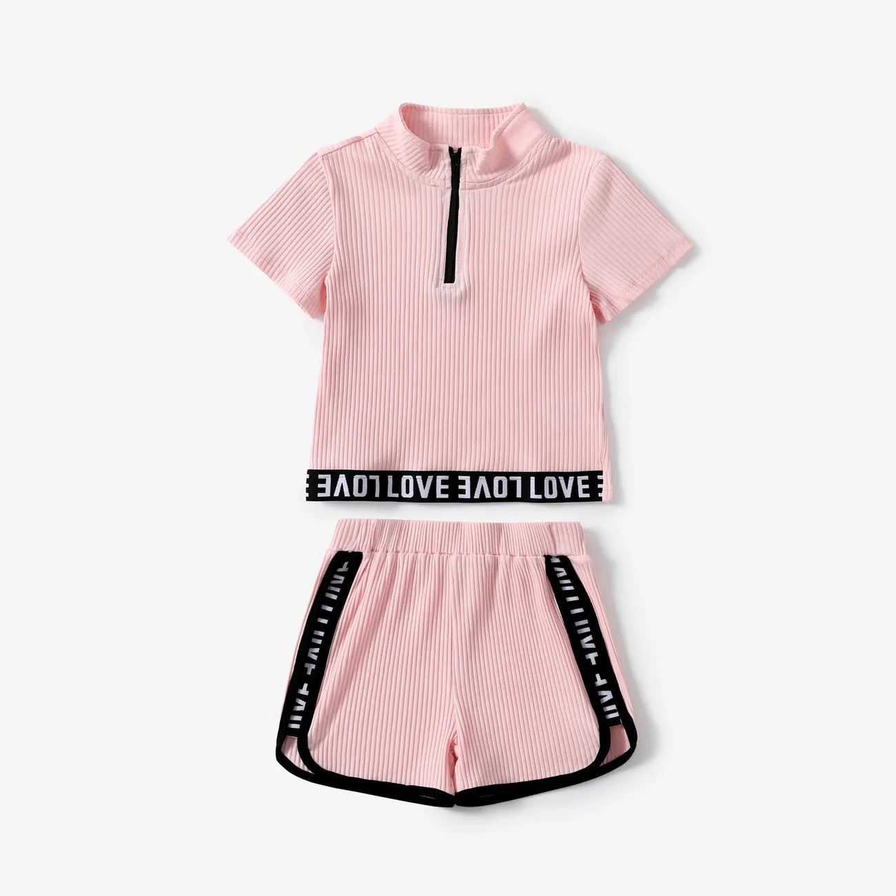 2pcs Toddler Girl Sweet Letter Braid Design Top and Shorts Set  Pink big image 1