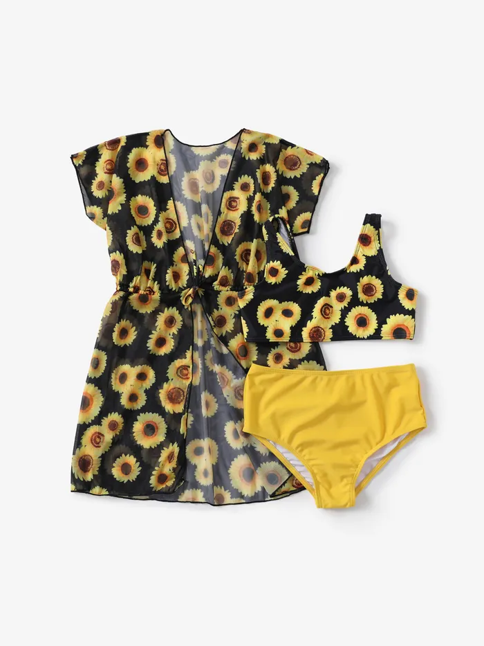 Kid Girl 3pcs Sunflower Bandage Tight Swimsuits Set
