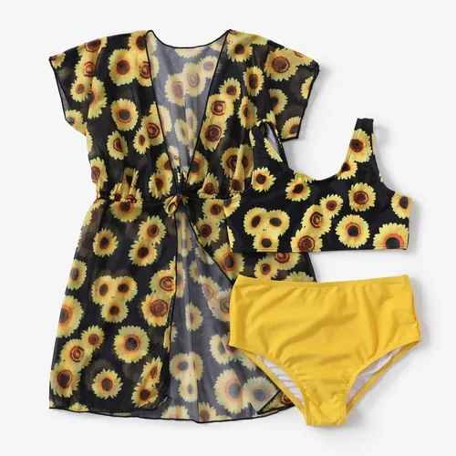 3pcs Kid Girl Sunflower Bandage Tight Top/Shorts/Headband Swimsuit
