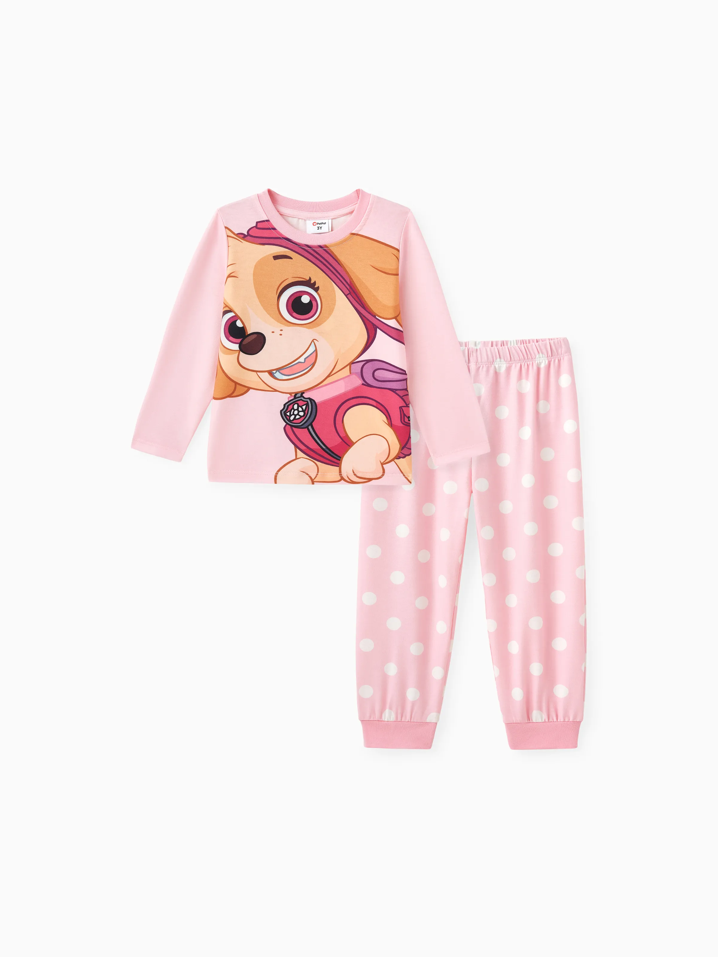 

PAW Patrol 2pcs Toddler Girl/Boy Character Print Long-sleeve Tee and Polka dots/Stripe Pants Set