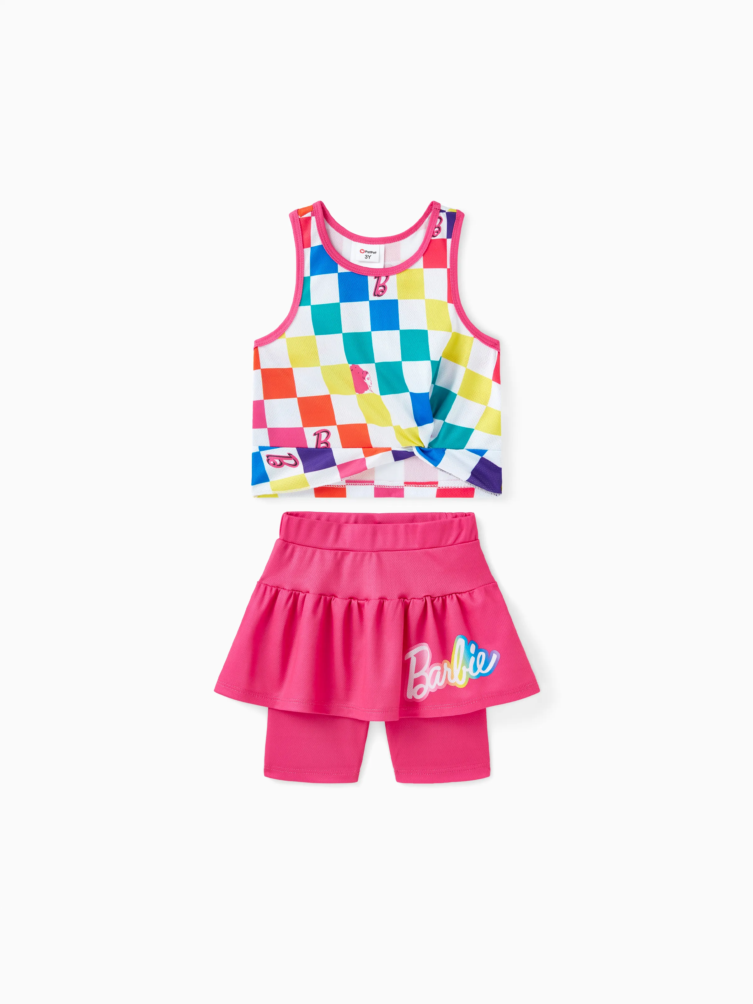 

Barbie Toddler/Kid Girl 2pcs Colorful Grid pattern Tank top and Leggings set