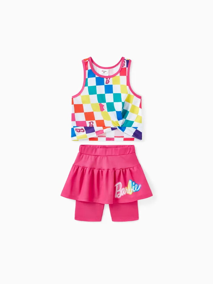 Barbie Toddler/Kid Girl 2pcs Colorful Grid pattern Tank top and Leggings set

