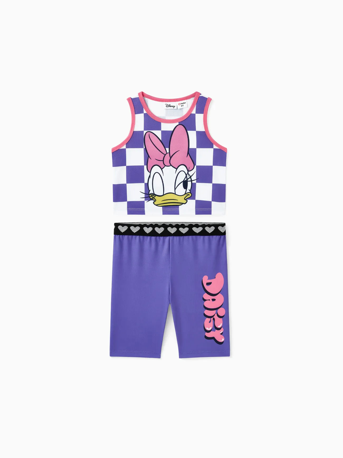 Disney Mickey and Friends 2pcs Toddler/Kid Girl Checkmate Grid pattern Sporty Vest and Leggings Set Purple big image 1