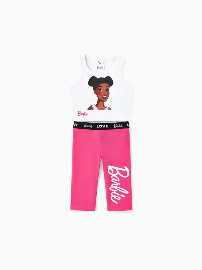 Barbie Kleinkind / Kind Mädchen 2pcs Charakter Druck Baumwolle Ärmelloses T-Shirt und Leggings Set