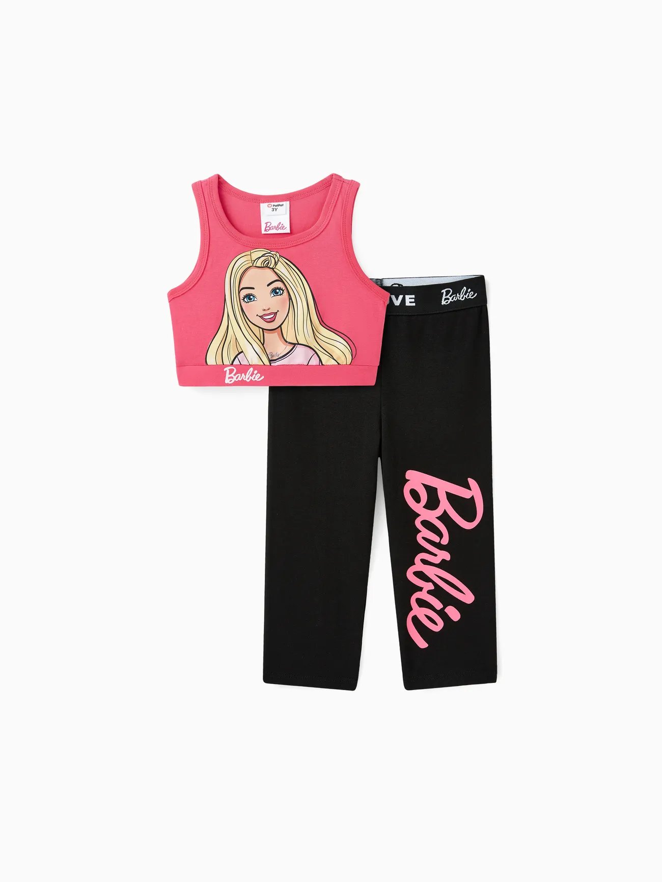 Barbie Toddler/Kid Girl 2pcs Character Print Cotton Sleeveless Tee and Leggings Set Roseo big image 1