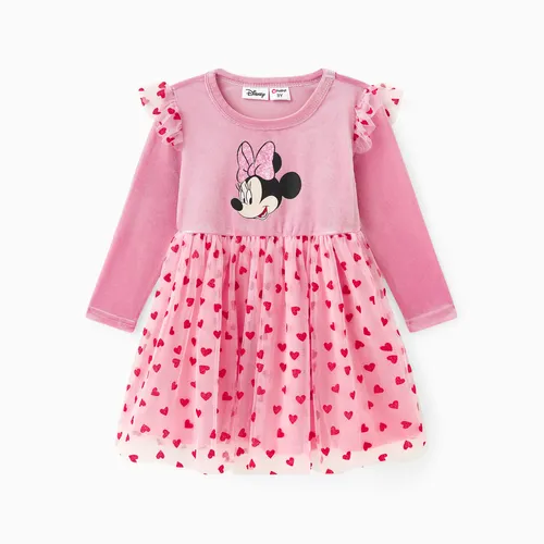 Disney Mickey and Friends Toddler Girl Heart print Flutter-sleeve Mesh Dress