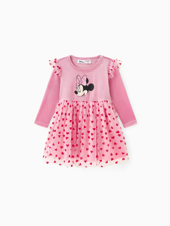 Disney Mickey and Friends Toddler Girl Heart print Flutter-sleeve Mesh Dress