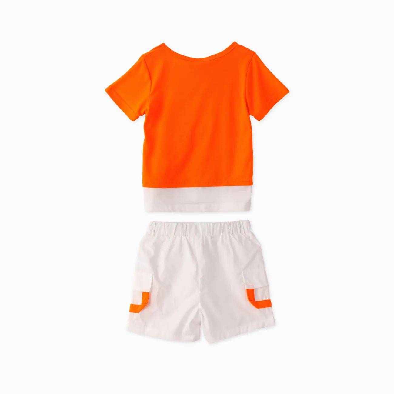 2 pièces Enfant en bas âge Garçon Double couche Tendance ensembles de t-shirts Orange big image 1