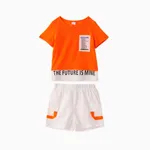 2pcs Toddler Boy Trendy Letter Print Tee and Shorts Set Orange